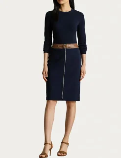 Kvinnor Lauren Ralph Lauren Kjolar|Faux-Leather-Trim Ponte Pencil Skirt - Midi kjolar