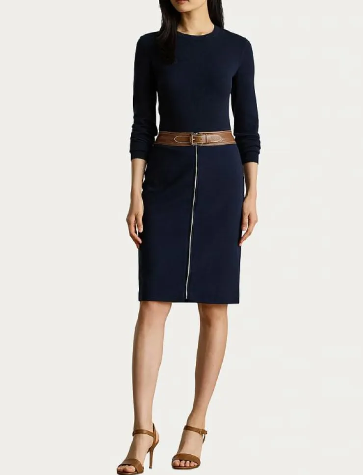 Kvinnor Lauren Ralph Lauren Kjolar|Faux-Leather-Trim Ponte Pencil Skirt - Midi kjolar