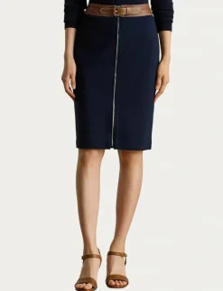 Kvinnor Lauren Ralph Lauren Kjolar|Faux-Leather-Trim Ponte Pencil Skirt - Midi kjolar