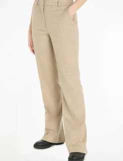 Kvinnor Calvin Klein Byxor|FLANNEL WOOL SLIM STRAIGHT PANTS - Raka byxor