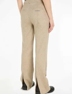 Kvinnor Calvin Klein Byxor|FLANNEL WOOL SLIM STRAIGHT PANTS - Raka byxor
