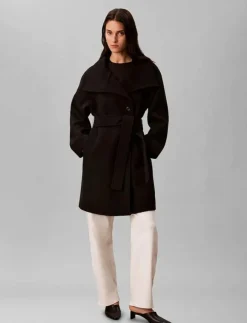 Kvinnor Calvin Klein Plus Size & Curvy|FUNNEL NECK KNEE LENGTH WOOL COA - Ullkappor