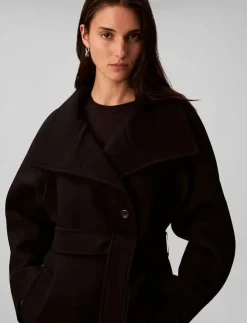 Kvinnor Calvin Klein Plus Size & Curvy|FUNNEL NECK KNEE LENGTH WOOL COA - Ullkappor