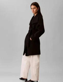 Kvinnor Calvin Klein Plus Size & Curvy|FUNNEL NECK KNEE LENGTH WOOL COA - Ullkappor
