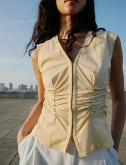 Kvinnor Mango Blusar & Skjortor|Gathered cotton blouse - Ärmlösa blusar