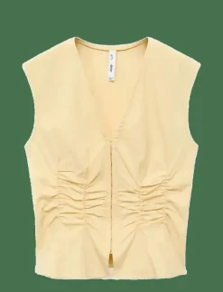 Kvinnor Mango Blusar & Skjortor|Gathered cotton blouse - Ärmlösa blusar