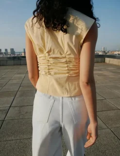 Kvinnor Mango Blusar & Skjortor|Gathered cotton blouse - Ärmlösa blusar