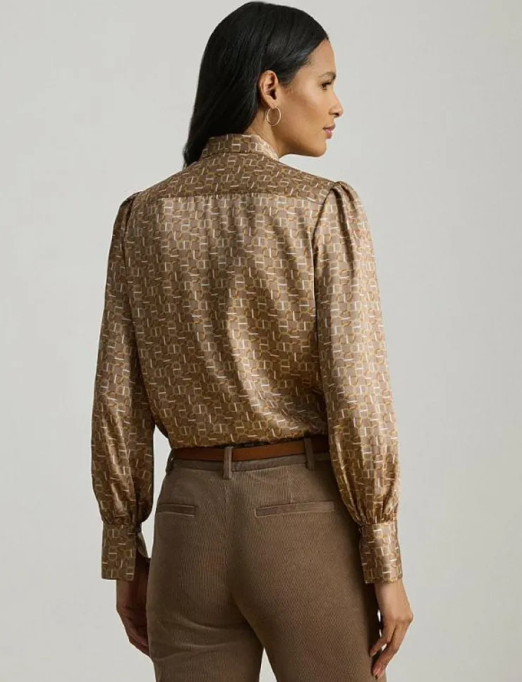 Kvinnor Lauren Ralph Lauren Blusar & Skjortor|Geo-Print Twill Tie-Neck Blouse - Långärmade blusar