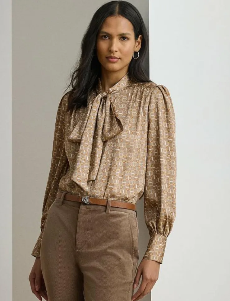 Kvinnor Lauren Ralph Lauren Blusar & Skjortor|Geo-Print Twill Tie-Neck Blouse - Långärmade blusar