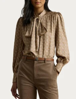 Kvinnor Lauren Ralph Lauren Blusar & Skjortor|Geo-Print Twill Tie-Neck Blouse - Långärmade blusar