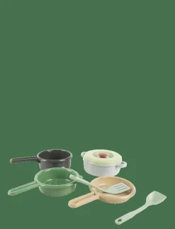Barn Dantoy Leksakskök & Tillbehör|GREEN BEAN POT-SIEVE-PAN 7 PCS - Tillbehör till leksakskök