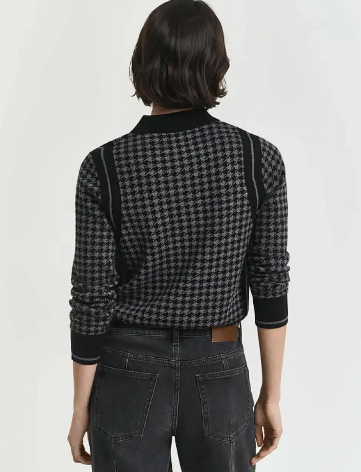 Kvinnor GANT Plus Size & Curvy|Stickat|HOUNDSTOOTH JACQUARD POLO - Stickat