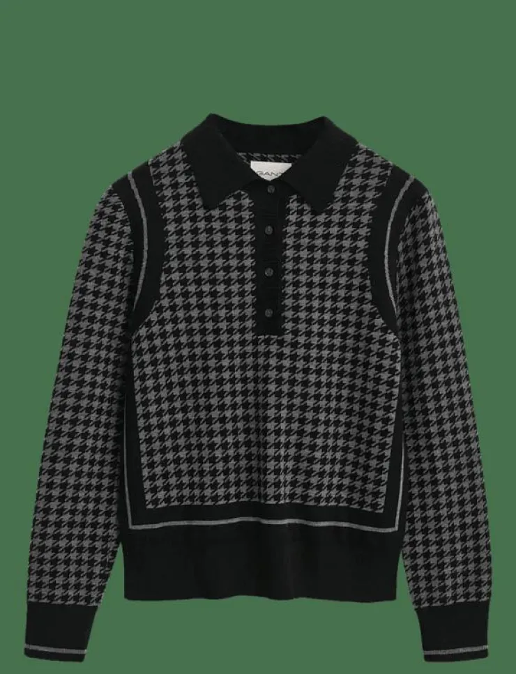 Kvinnor GANT Plus Size & Curvy|Stickat|HOUNDSTOOTH JACQUARD POLO - Stickat