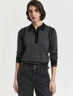 Kvinnor GANT Plus Size & Curvy|Stickat|HOUNDSTOOTH JACQUARD POLO - Stickat