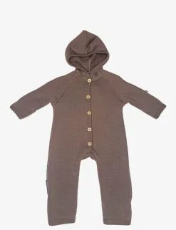 Barn Smallstuff Bodysuits|Jumpsuit merino wool w. buttons and hoodie, - Långärmad bodysuit