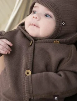 Barn Smallstuff Bodysuits|Jumpsuit merino wool w. buttons and hoodie, - Långärmad bodysuit