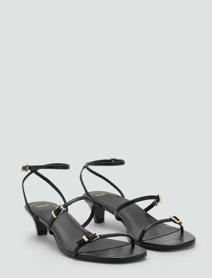 Kvinnor Mango Sandaler|Högklackade Skor|Kitten-heel sandals with buckle - Sandaler