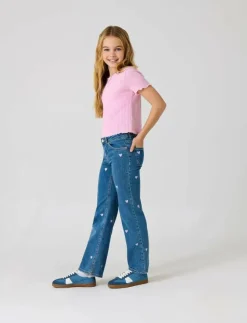 Kids Only KOGJUICY WIDE LEG HEART EMB JEANS NOOS - Bootcut jeans|Barn Nederdelar