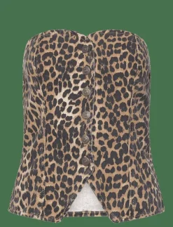 Kvinnor Mango T-Shirts & Toppar|Leopard-print corset top - Linnen