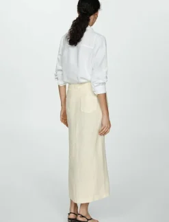 Kvinnor Mango Kjolar|Linen skirt with slit - Midi kjolar