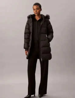 Calvin Klein LONG DOWN JACKET WITH FUR - Dunkappor|Kvinnor Jackor & Kappor