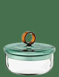 Muurla Köksförvaring|Loop låg burk med lock 12 cm, klar/teal/bärnsten - Förvaringsburkar