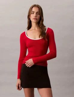 Calvin Klein Jeans LS Color Blocked Cotton Sweater - Långärmade toppar|Kvinnor T-Shirts & Toppar