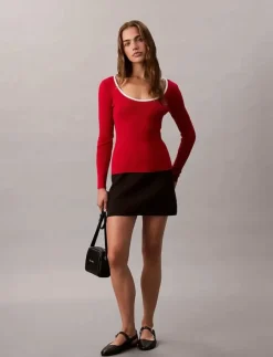 Calvin Klein Jeans LS Color Blocked Cotton Sweater - Långärmade toppar|Kvinnor T-Shirts & Toppar