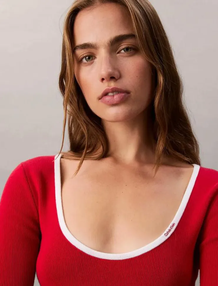 Calvin Klein Jeans LS Color Blocked Cotton Sweater - Långärmade toppar|Kvinnor T-Shirts & Toppar