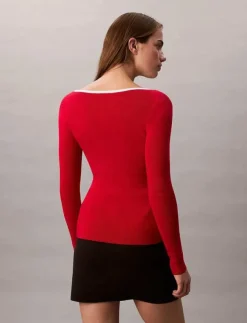 Calvin Klein Jeans LS Color Blocked Cotton Sweater - Långärmade toppar|Kvinnor T-Shirts & Toppar