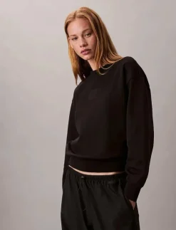 Kvinnor Calvin Klein Sweatshirts|LS PREMIUM TERRY EMBLEM LOGO CRE - Sweatshirts
