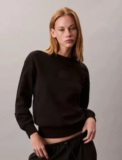 Kvinnor Calvin Klein Sweatshirts|LS PREMIUM TERRY EMBLEM LOGO CRE - Sweatshirts