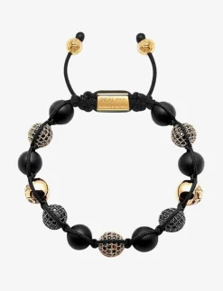 Nialaya Smycken|Men's Beaded Bracelet with Matte Onyx and Black/Gold CZ Diam - Armband