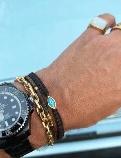 Nialaya Men's String Bracelet with Gold Evil Eye - Armband| Smycken