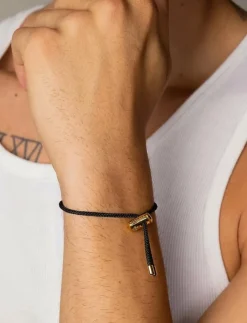 Nialaya Smycken|Men's Black String Bracelet with Adjustable Gold Lock - Armband