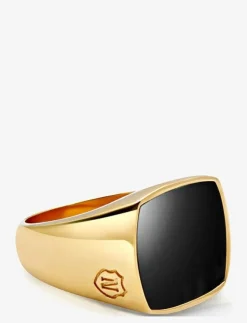 Nialaya Men's Gold Signet Ring with Onyx - Ringar| Smycken