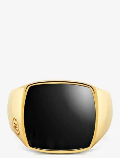 Nialaya Men's Gold Signet Ring with Onyx - Ringar| Smycken