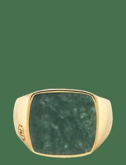 Nialaya Smycken|Men's Golden Cocktail Ring with Green Jade - Ringar