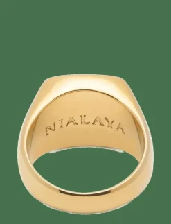 Nialaya Smycken|Men's Golden Cocktail Ring with Green Jade - Ringar
