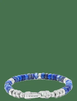 Nialaya Smycken|Men's Hexagon Beaded Bracelet with Blue Lapis and Silver - Armband