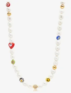 Nialaya Men's Smiley Face Pearl Choker with Assorted Beads - Halsband| Smycken