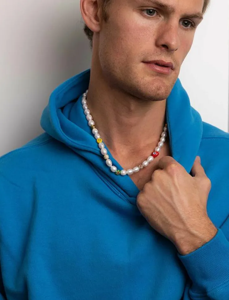 Nialaya Men's Smiley Face Pearl Choker with Assorted Beads - Halsband| Smycken