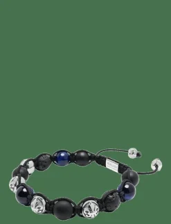 Nialaya Smycken|Men's Sterling Silver Beaded Bracelet with Matte Onyx, Lava Stone, and Blue Tiger Eye - Armband