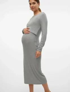 Kvinnor Mamalicious Mammakläder|MLBRYNNA JUNE LS JRS MIDI DRESS 2F NOOS - Fodralklänningar