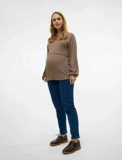 Kvinnor Mamalicious Mammakläder|MLOLIVIA DB REGULAR ANKLE JEANS - Straight jeans