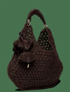 Kvinnor Mango Axelremsväskor|Natural fibre shoulder bag with flower charm - Axelremsväskor