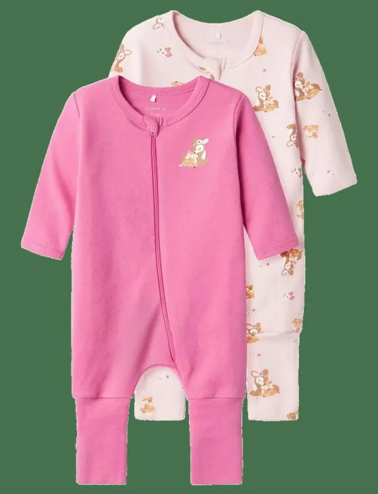 Barn name it Sovplagg|NBFNIGHTSUIT 2P ZIP FF ROSE DEER NOOS - One-sie