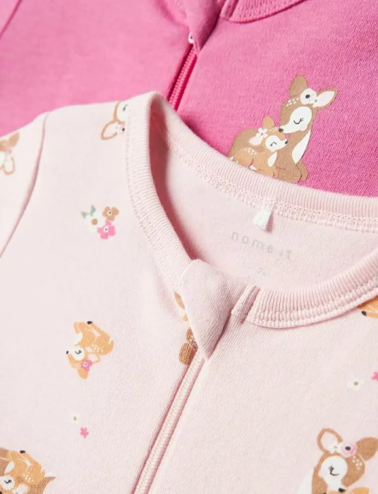 Barn name it Sovplagg|NBFNIGHTSUIT 2P ZIP FF ROSE DEER NOOS - One-sie