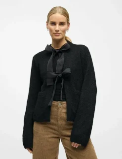 Kvinnor Object Stickat|OBJSAGGIA L/S LO KNIT BOW CARDIGAN DIV - Koftor
