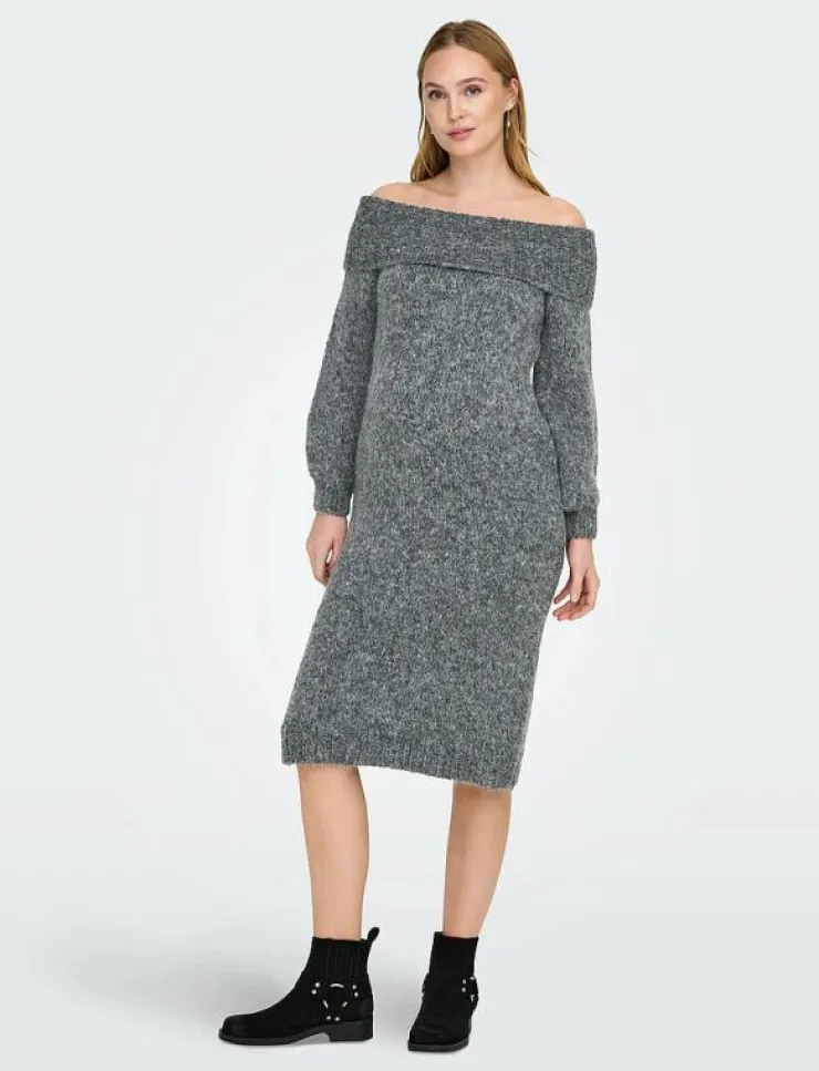 Kvinnor Only Maternity Mammakläder|OLMMARIE LS OFF SHOULDER DRESS KNT - Stickade klänningar